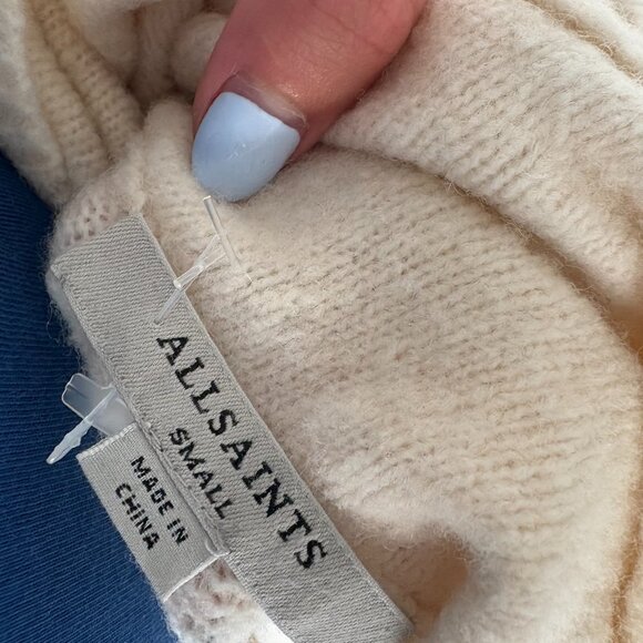 All Saints Pullover Cropped Sweater Sz Small Cream Wool Knit Turtle Neck - Picture 2 of 7